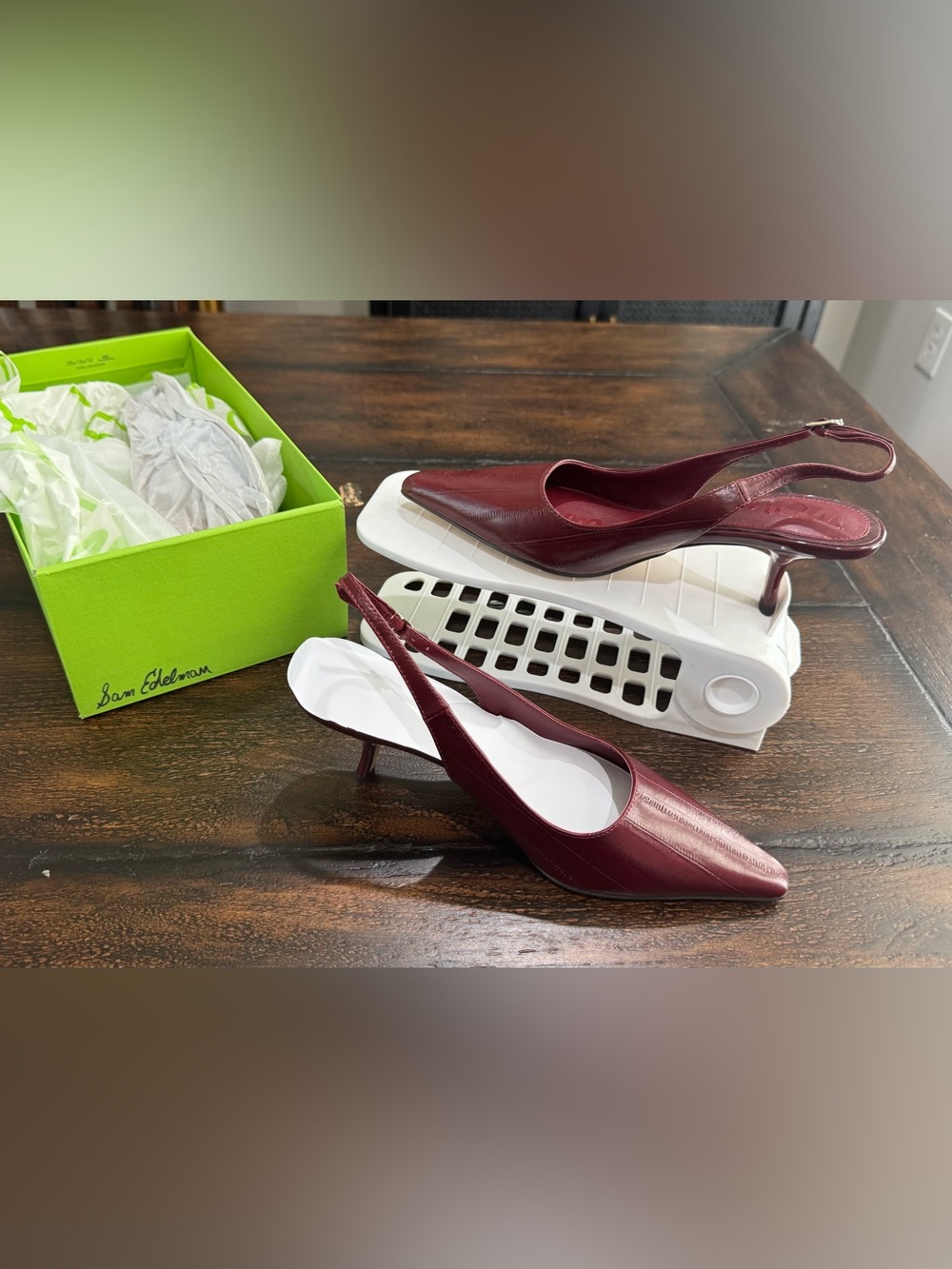 Sam Edelman Bianka Burgundy Leather Slingback Kitten Heel Pumps